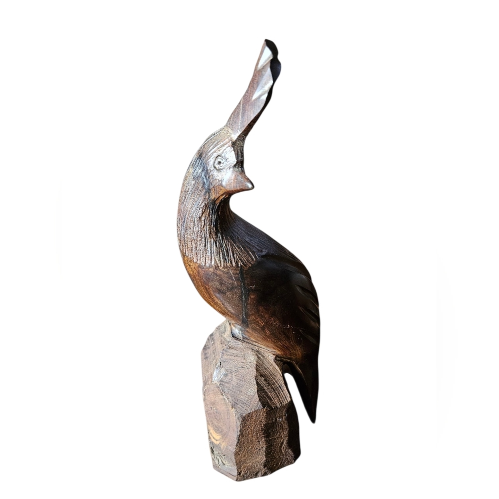 Hand Carved Iron Wood Quail Bird Sculpture 13 Inches Tall.